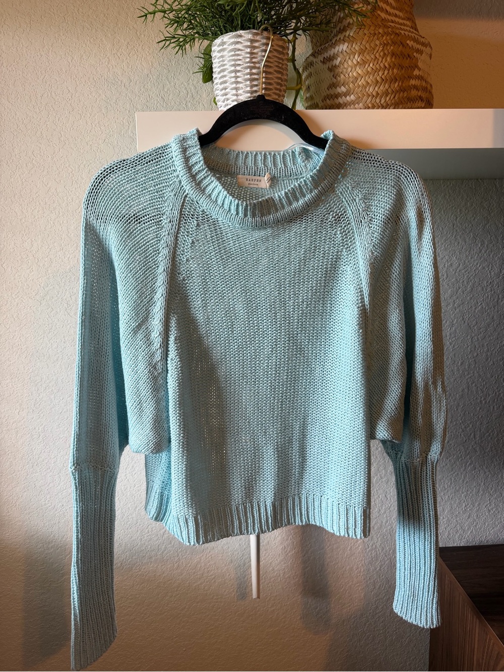 Harper Light Blue Cropped Knit Sweater